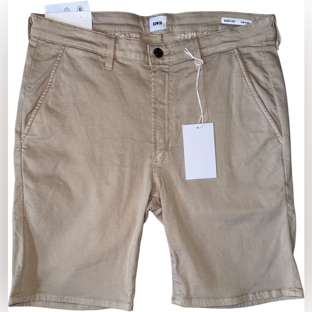 Edwin Denim Mason Endurance Slim Chino Shorts Oyster Size 30 - 8" Inseam - $118